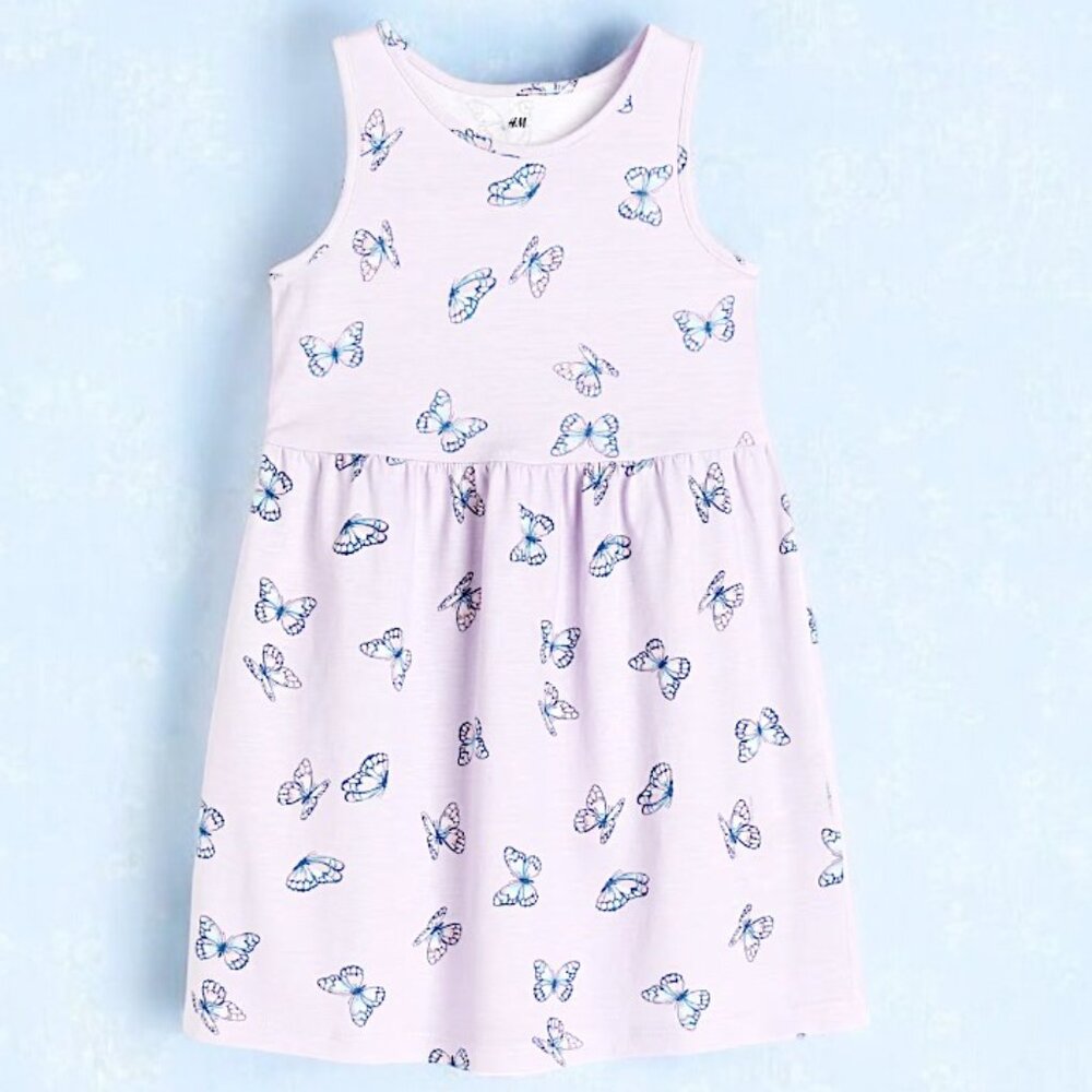 H&M Purple Butterflies Sleeveless dress 100% Cotton Airy & Sting free summer